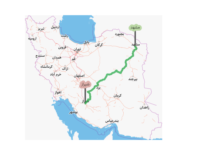 فاصله مشهد تا شیراز چقدره؟